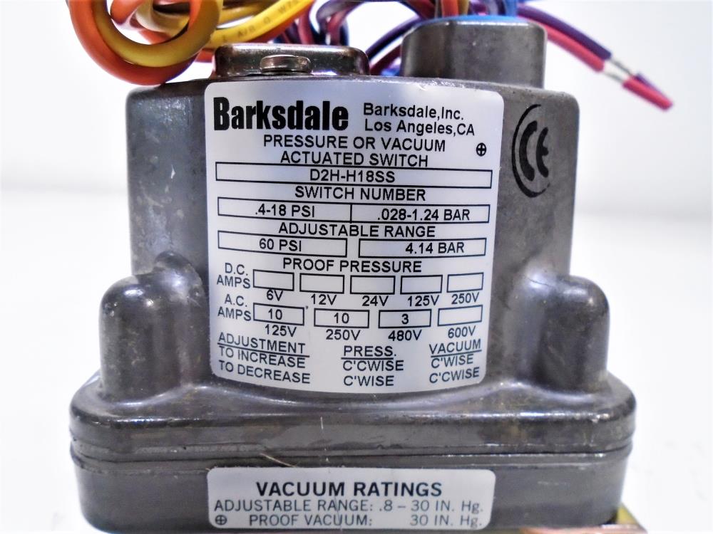 Barksdale D2H-H18SS Pressure or Vacuum Actuated Switch